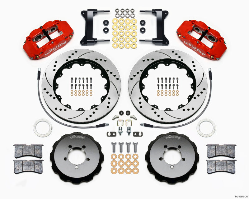 Wilwood Narrow Superlite 6R Front Hat Kit 14.00in Drilled Red with Lines for 1999-2012 Subaru WRX