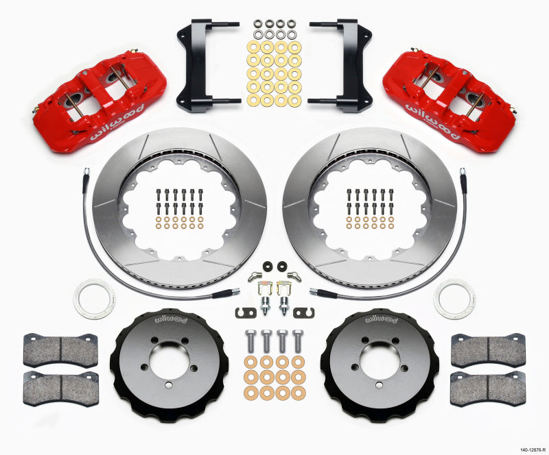 Wilwood AERO6 Front Hat Kit 14.00 Red with Lines for 1999-2012 Subaru WRX