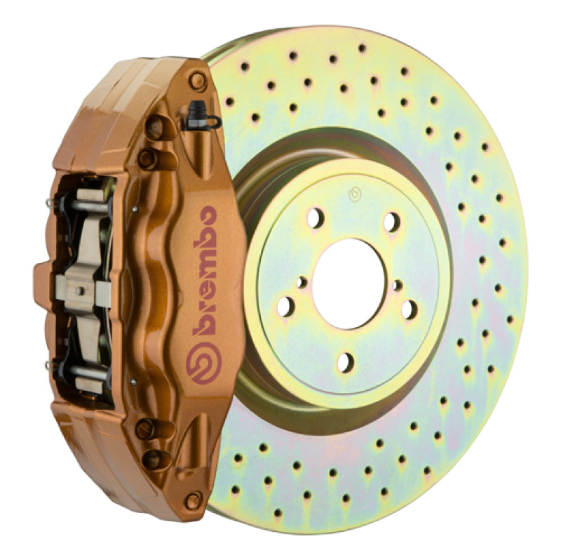 Brembo Front GT BBK 4 Piston Cast 2pc 326 x30 1pc Rotor Drilled - Gold for 02-07 Subaru WRX/Impreza
