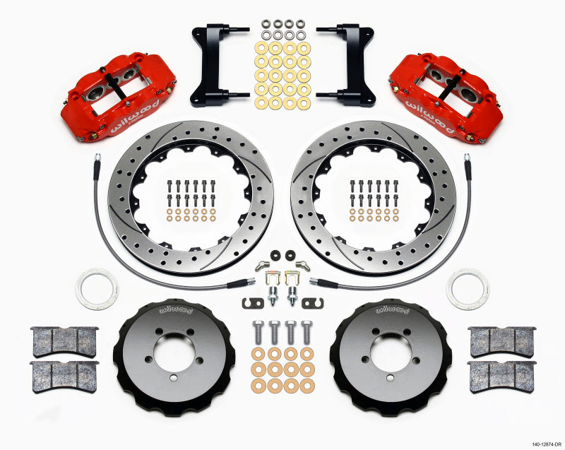 Wilwood Narrow Superlite 6R Front Hat Kit 13.06in Drilled Red with Lines for 1999-2012 Subaru WRX