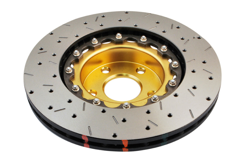 DBA 13+ FR-S 13+ BRZ Premium Front Drilled Slotted 5000 Series Rotor with Gold Hat for 02-10 Subaru WRX - view 2