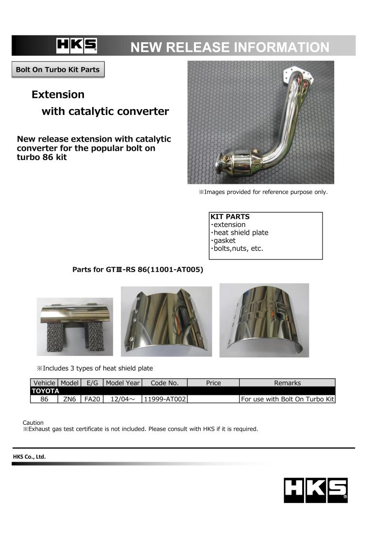 HKS BRZ Scion FR-S Toyota 86 Extension Kit with Catalytic Converter