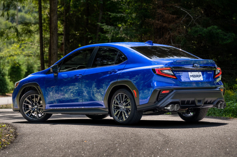 MBRP + 3in Cat-Back Dual Split Rear Quad Carbon Fiber Tips Race Profile Exhaust for 2022 Subaru WRX - view 3