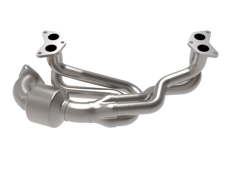 aFe Twisted Steel 304 Stainless Steel Header with Cat Outback