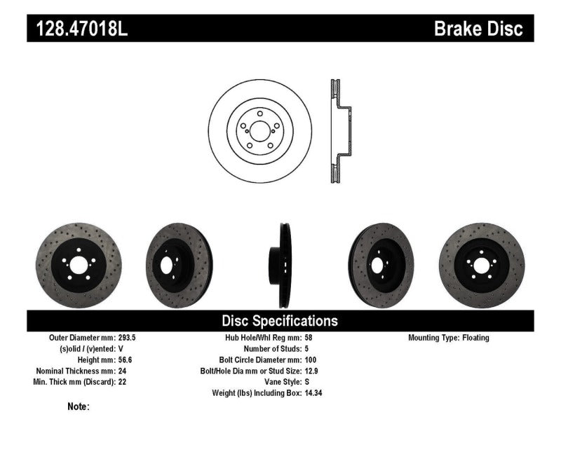 Stoptech Drilled Left Front Rotor for 02-10 Subaru WRX - view 9