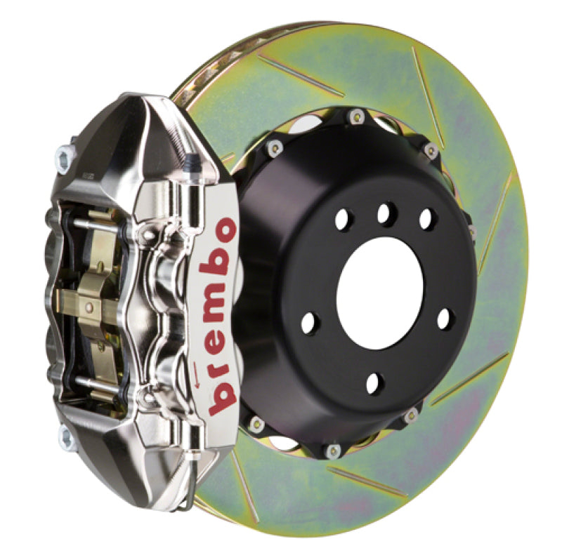 Brembo Rear GTR BBK 4 Piston Billet 345x28 2pc Rotor Slotted Type1 - Nickel for 08-14 Subaru WRX/STI
