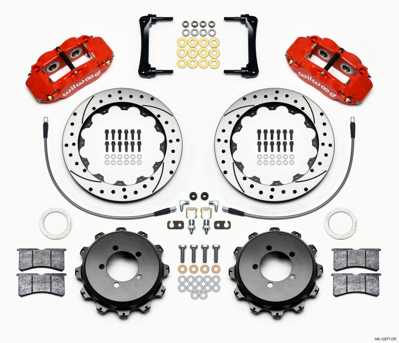 Wilwood Narrow Superlite 4R Rear Kit 12.88in Drilled Red with Lines for 2008-2012 Subaru WRX