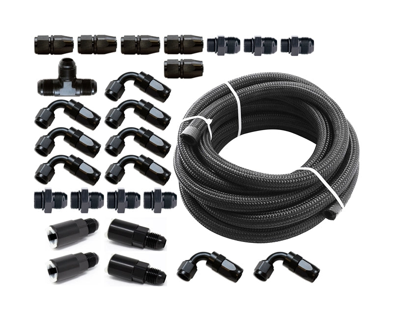 Torque Solution Braided Fuel Line Kit for -6 Aeromotive FPR Flex Fuel Kit for 02-14 Subaru WRX