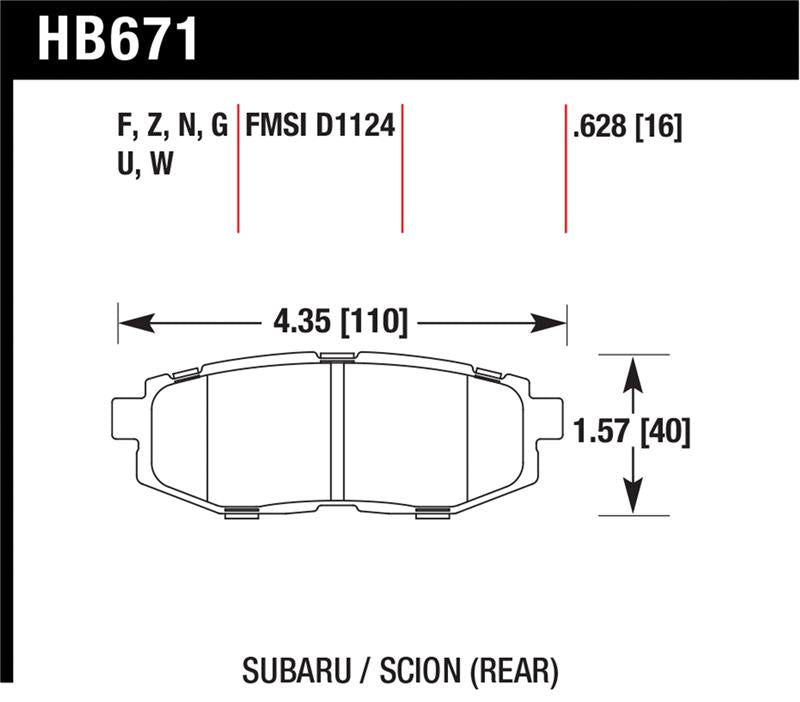 Hawk Performance Hawk 11+ HPS Street Rear Brake Pads for Subaru Legacy GT