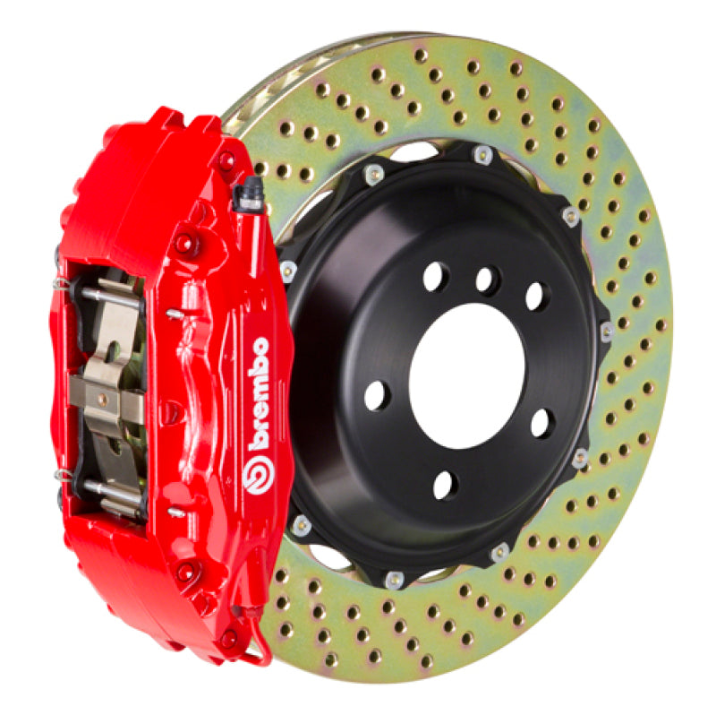Brembo Front GT BBK 4 Piston Cast 2pc 355x32 2pc Rotor Drilled-Red for 04-17 Subaru WRX/STI