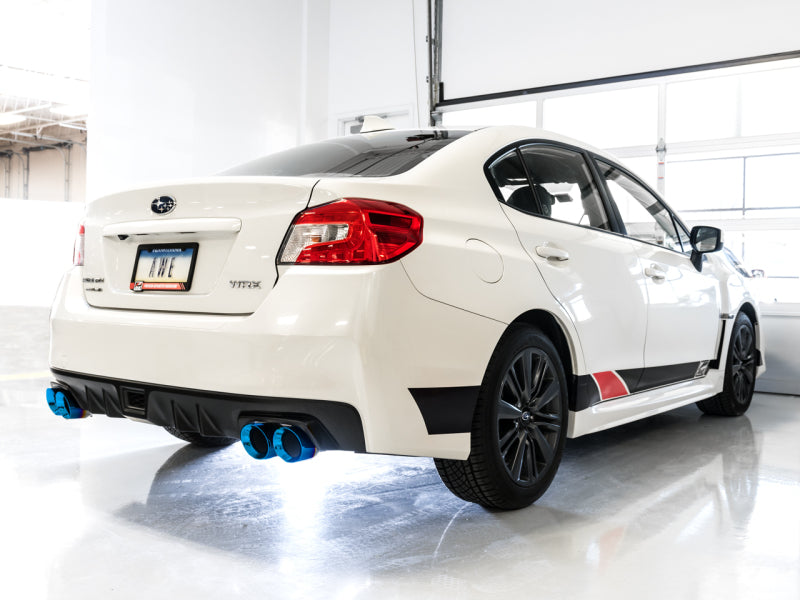 AWE Tuning + VA Sedan Touring Edition Exhaust - Vapor Blue Quad Tips for 2015 Subaru WRX - view 2