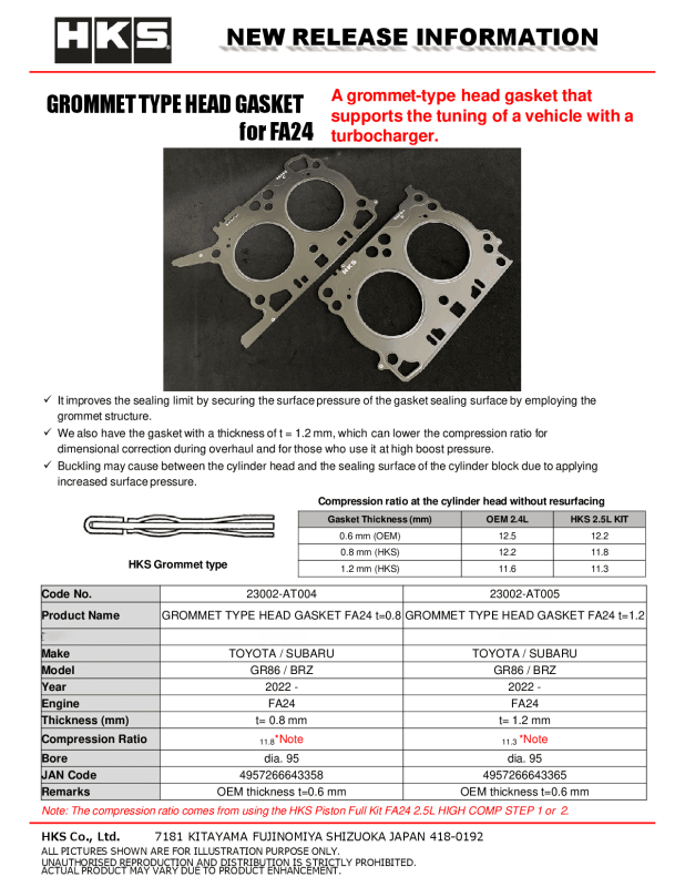 HKS FA24 1.2mm Thickness 11.3 CR Grommet Type Head Gasket - view 2