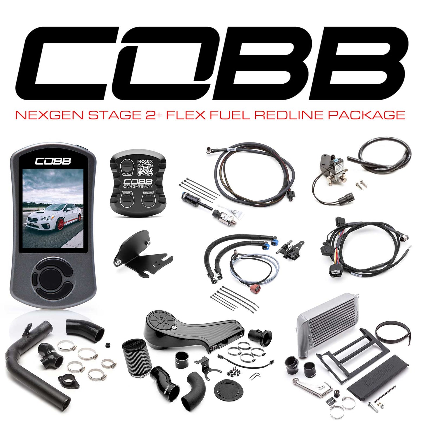 Cobb 15-17 Subaru WRX NexGen Stage 2 + CAN Flex Fuel Redline Carbon Fiber Power Package - Silver