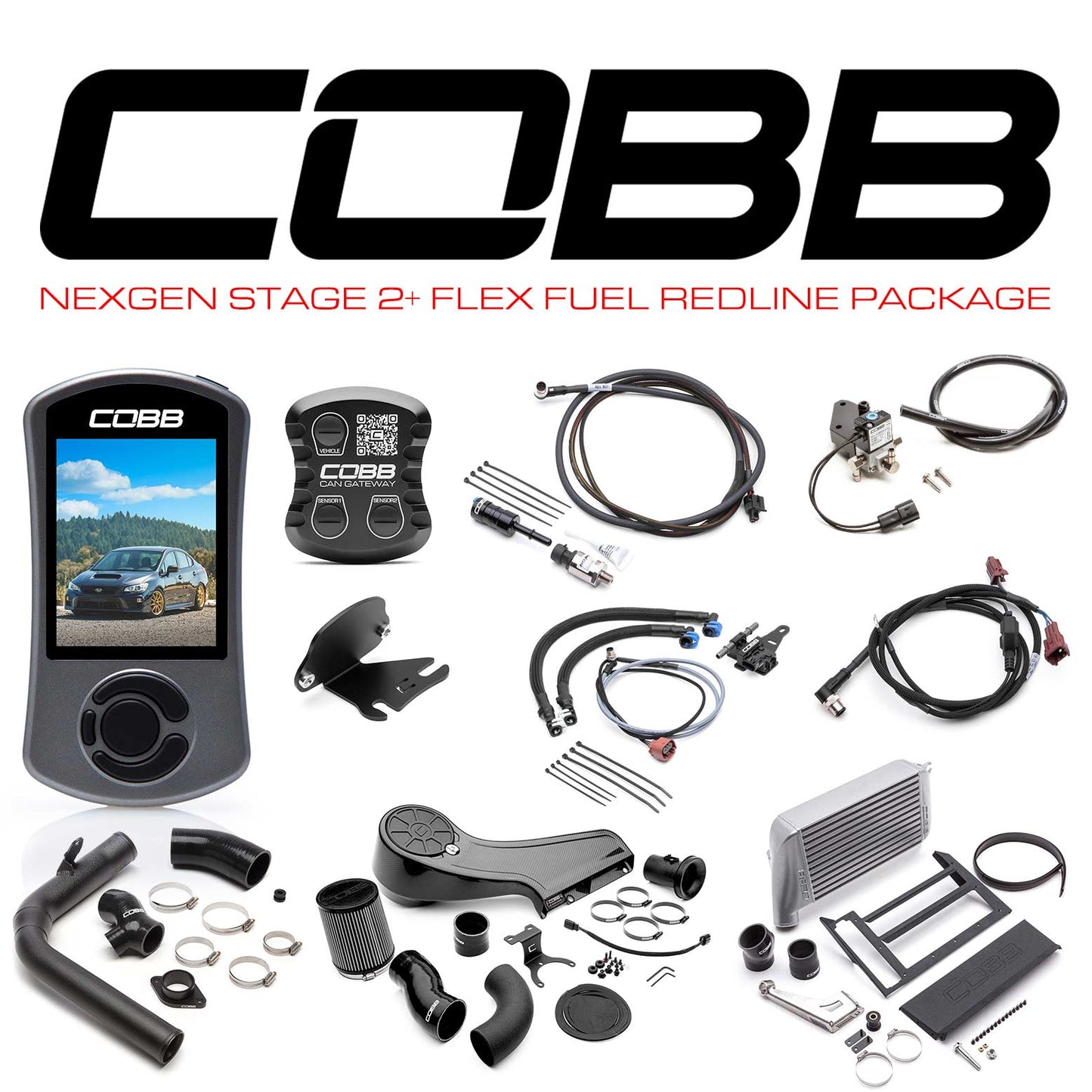 Cobb 18-21 Subaru WRX NexGen Stage 2 + CAN Flex Fuel Redline Carbon Fiber Power Package - Silver