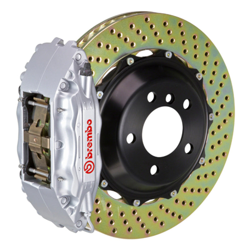 Brembo Front GT BBK 4 Piston Cast 2pc 332x32 2pc Rotor Drilled-Silver for 02-07 Subaru WRX/Impreza