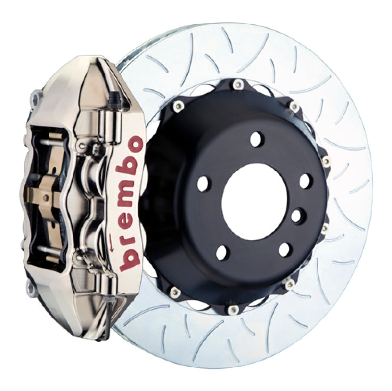 Brembo 22+ Rear GTR BBK 4 Piston Billet 345x28 2pc Rotor Slotted Type3- Nickel for Subaru WRX