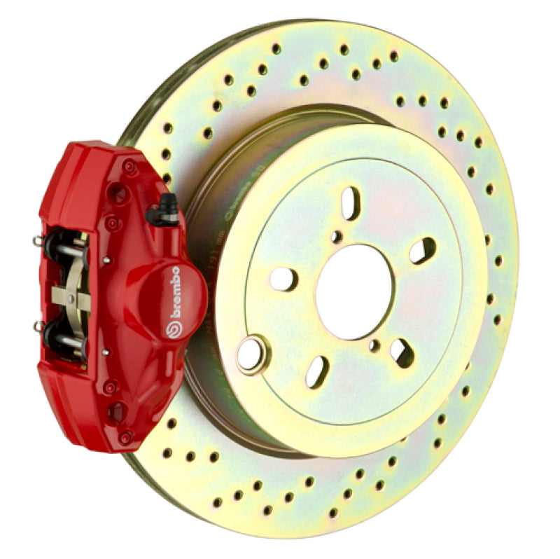 Brembo 2.5i Rear GT BBK 2 Piston Cast 2pc 316 x20 1pc Rotor Drilled-Red for 08-14 Subaru WRX