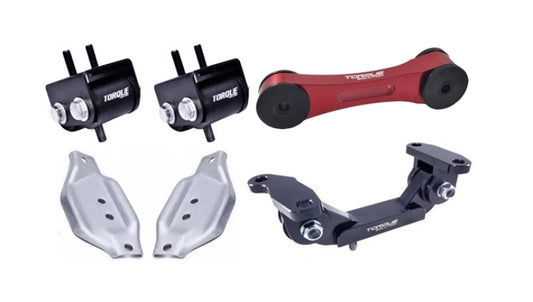 Torque Solution Engine Trans Red Pitch Mount Kit with Mount Plates + for 02-14 Subaru WRX/STI