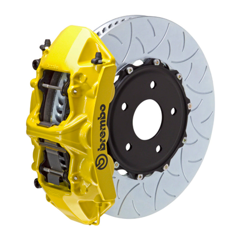 Brembo Front GT BBK 6 Piston Cast 350x34 2pc Rotor Slotted Type3- Yellow for 04-21 Subaru WRX/STI