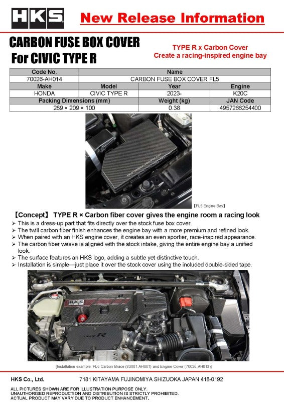 HKS Honda Civic Type R (FL5/FK8) Dry Carbon Fiber Engine Cover