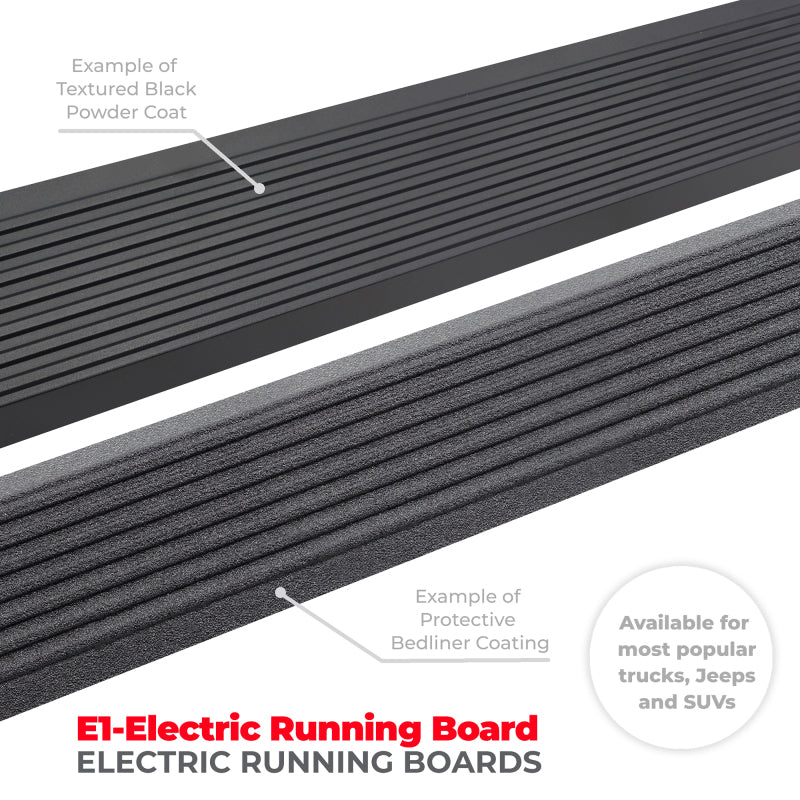 Go Rhino 21-23 Ford Bronco 2dr E-BOARD E1 Electric Running Board Kit (No Drill) - Tex. Blk