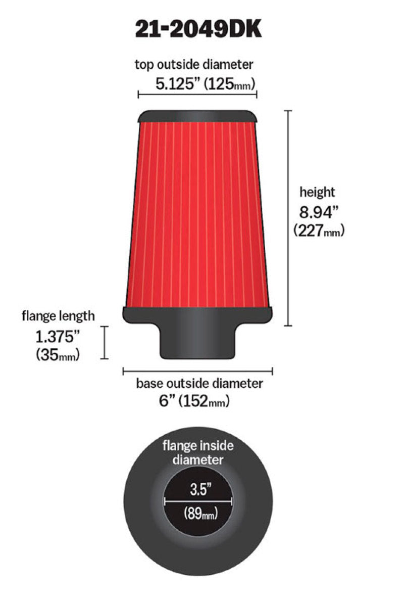 AEM 3.5 inch Short Neck 9 inch Element Filter Replacement